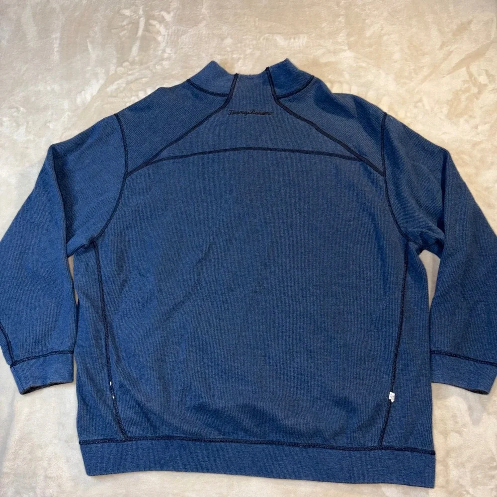 Tommy Bahama Mens Reversible Quarter Zip Pullover Blue Charcoal Gray Ribbed XL